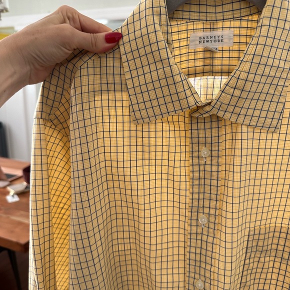 Barney's Yellow and Blue Checked Dress Shirt - Picture 2 of 6